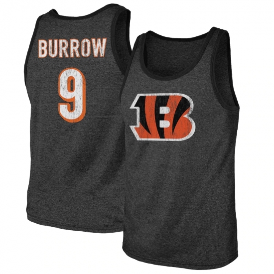 Men's Cincinnati Bengals #9 Joe Burrow Majestic Threads Black Name & Number Tri-Blend Tank Top.webp - Ujersey Shop