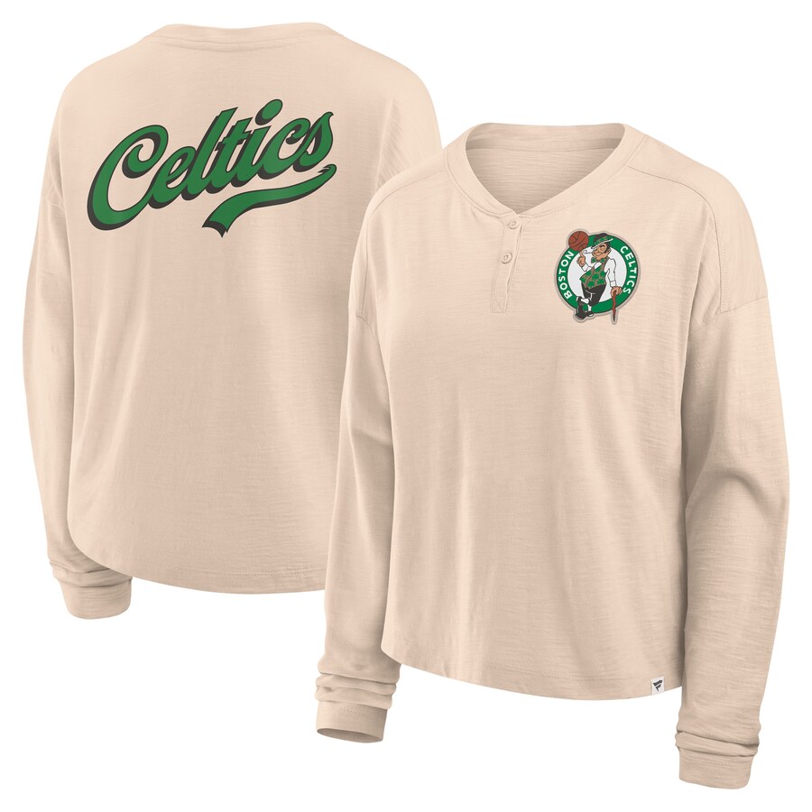 Women's Boston Celtics Fanatics Natural Boxed Out Drop Fashion Long Sleeve T-Shirt - Ujersey Shop