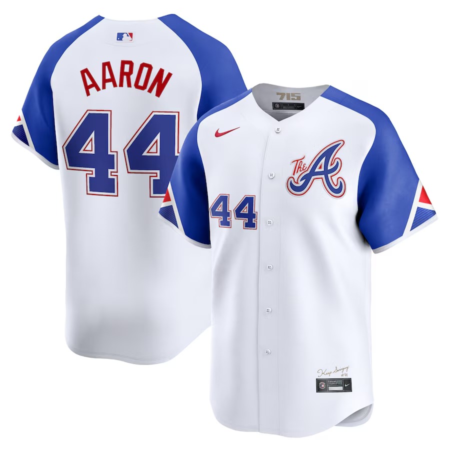 Men's Atlanta Braves Hank Aaron Nike White City Connect Retired Player Jersey - Ujersey Shop
