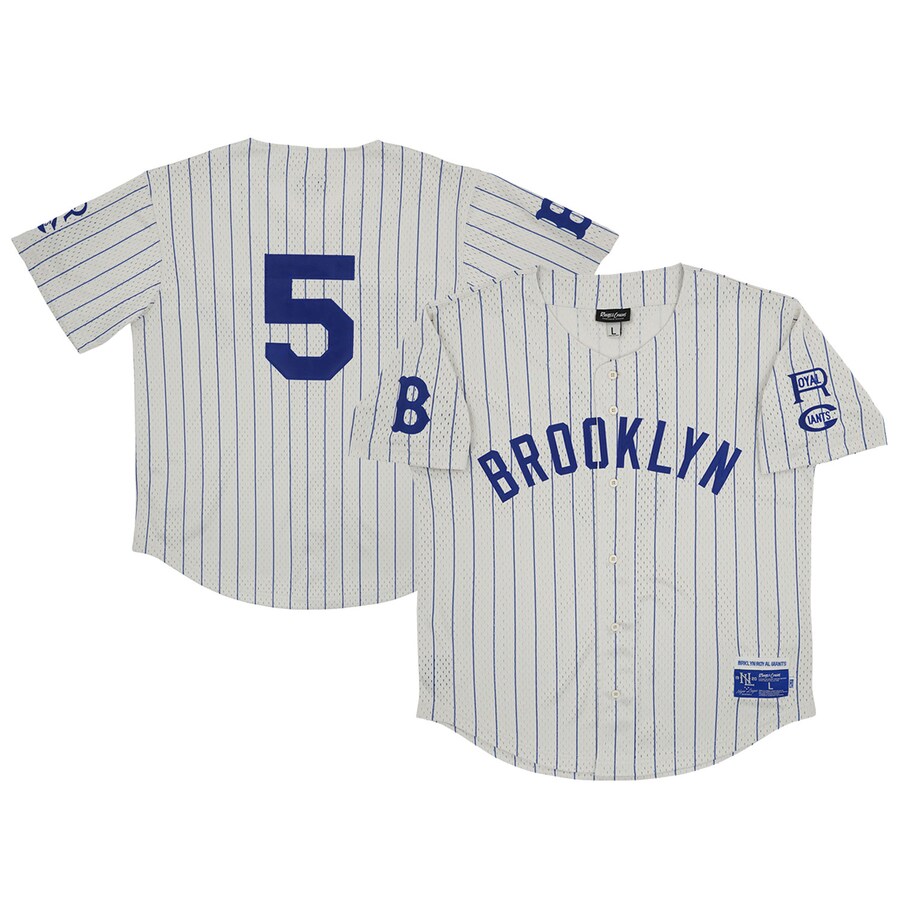Men's Brooklyn Royal Giants #5 Rings & Crwns Cream Mesh Button-Down Replica Jersey - Ujersey Shop
