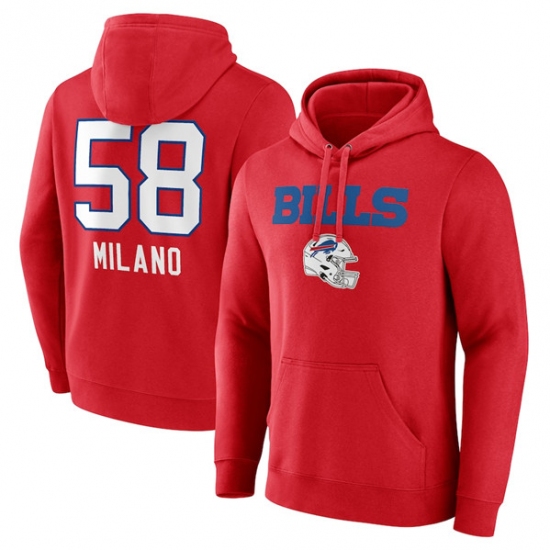 Men's Buffalo Bills #58 Matt Milano Red Team Wordmark Player Name & Number Pullover Hoodie - Ujersey Shop