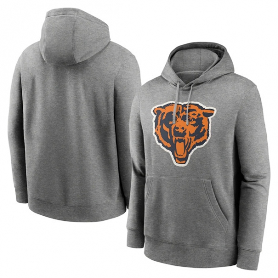 Men's Chicago Bears Heather Gray Primary Logo Long Sleeve Hoodie - Ujersey Shop