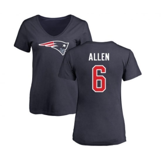 Football Women's New England Patriots #6 Ryan Allen Navy Blue Name & Number Logo Slim Fit T-Shirt - Ujersey Shop