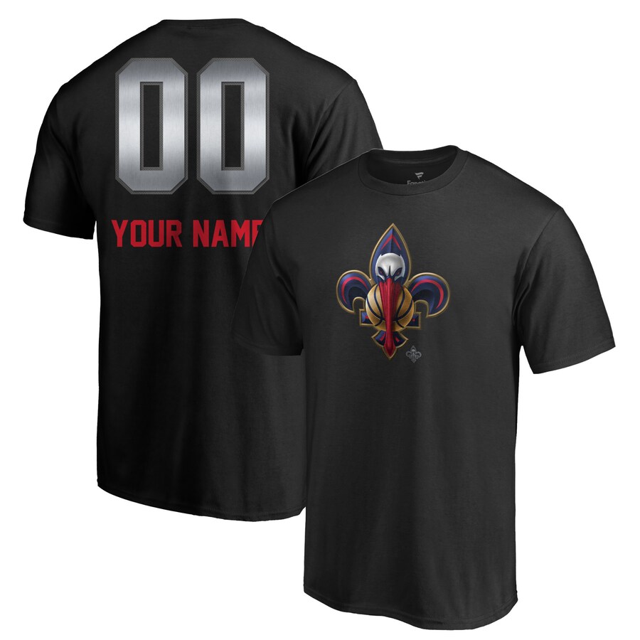 Men's New Orleans Pelicans Black Midnight Mascot Personalized Name & Number T-Shirt - Ujersey Shop