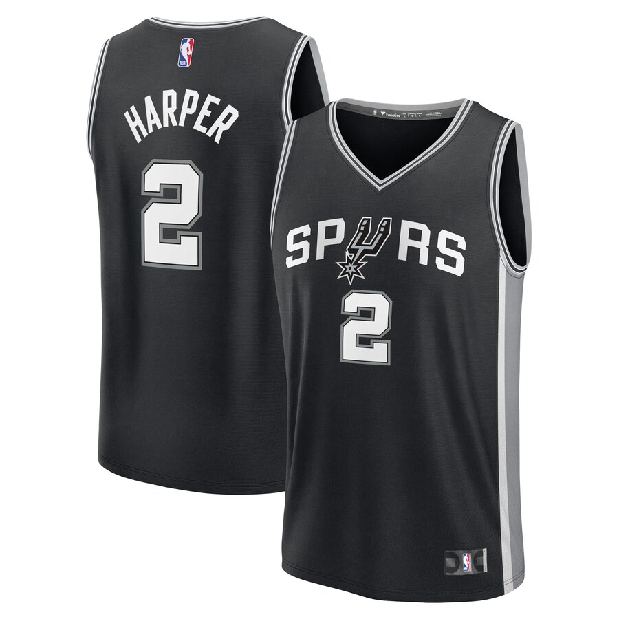 Men's San Antonio Spurs Dylan Harper Fanatics Black 2025 NBA Draft First Round Pick Fast Break Replica Jersey - Icon Edition - Ujersey Shop
