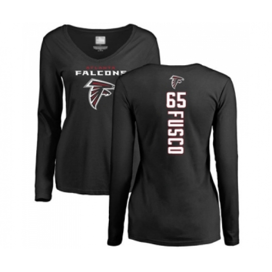 Football Women's Atlanta Falcons #65 Brandon Fusco Black Backer Long Sleeve T-Shirt - Ujersey Shop