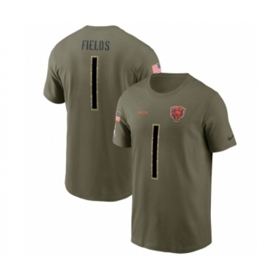 Men's Chicago Bears #1 Justin Fields 2022 Olive Salute to Service T-Shirt - Ujersey Shop
