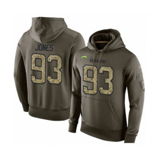 Football Los Angeles Chargers #93 Justin Jones Green Salute To Service Men's Pullover Hoodie - Ujersey Shop