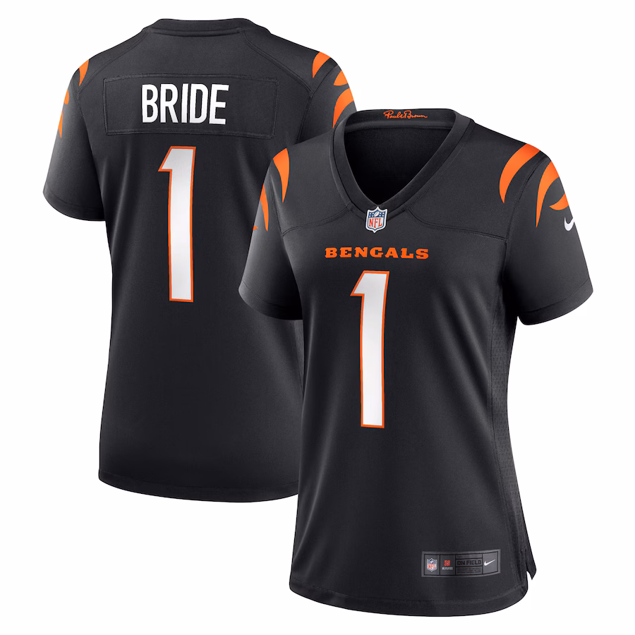 Women's Cincinnati Bengals Number 1 Bride Nike Black Game Jersey - Ujersey Shop