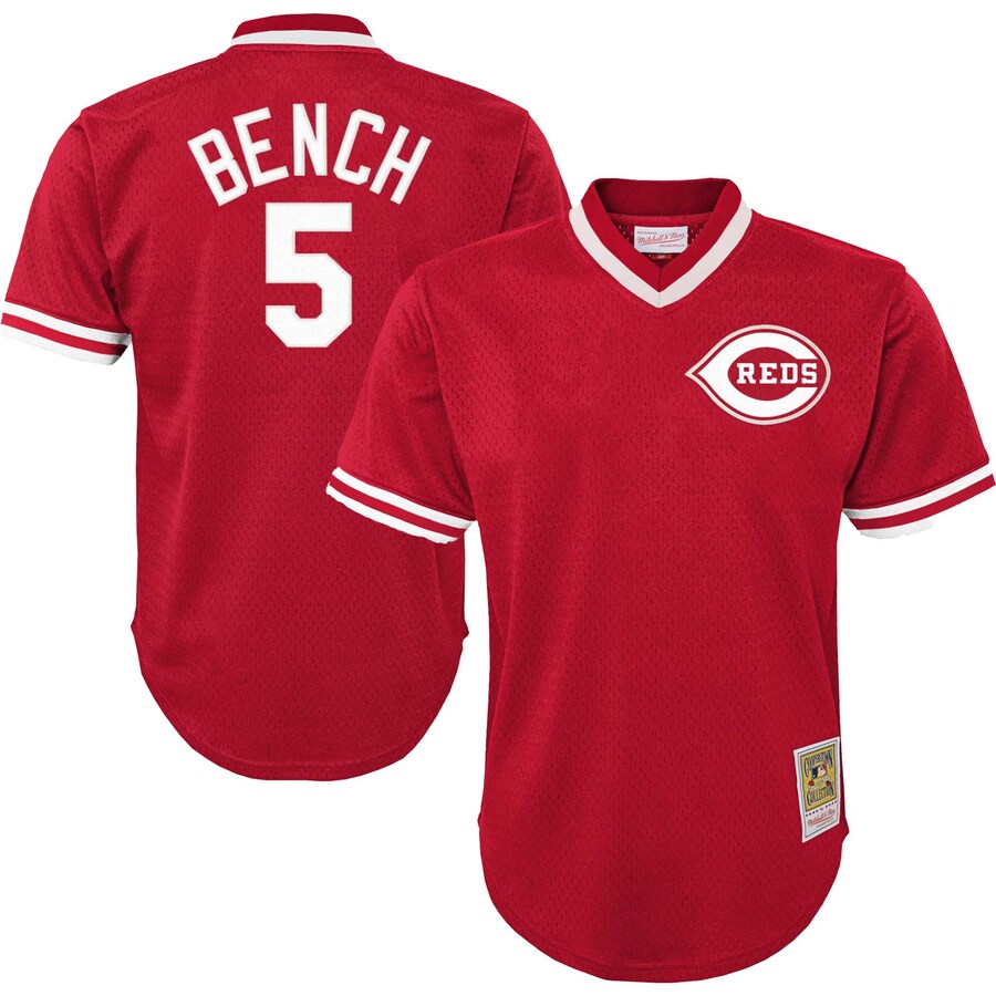 Youth Cincinnati Reds Johnny Bench Mitchell & Ness Red Cooperstown Collection Mesh Batting Practice Jersey - Ujersey Shop