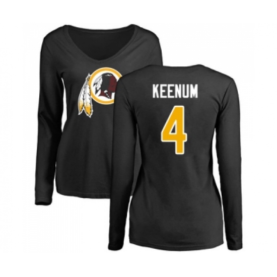 Football Women's Washington Redskins #4 Case Keenum Black Name & Number Logo Long Sleeve T-Shirt - Ujersey Shop