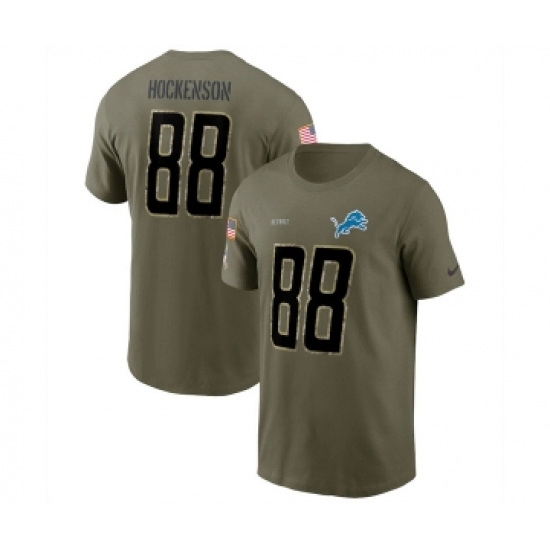 Men's Detroit Lions #88 T.J. Hockenson 2022 Olive Salute to Service T-Shirt - Ujersey Shop