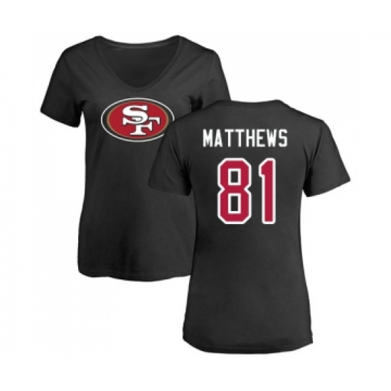 Football Women's San Francisco 49ers #81 Jordan Matthews Black Name & Number Logo T-Shirt - Ujersey Shop