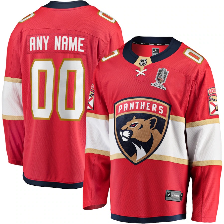 Men's Florida Panthers Fanatics Red Home 2024 Stanley Cup Champions Breakaway Custom Jersey - Ujersey Shop