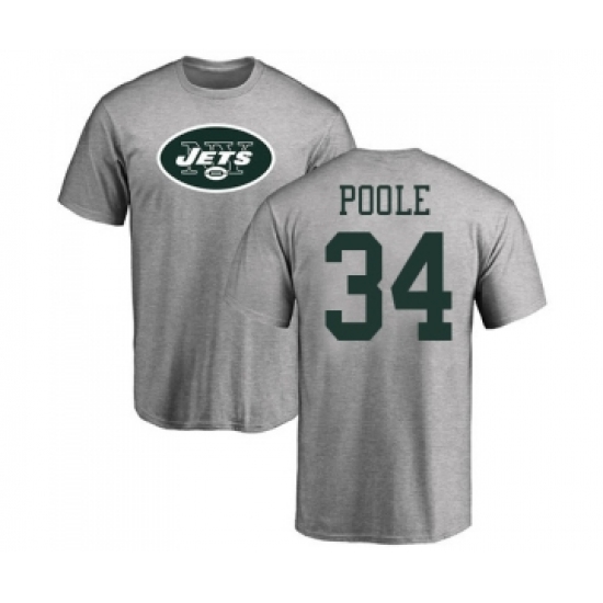 Football New York Jets #34 Brian Poole Ash Name & Number Logo T-Shirt - Ujersey Shop