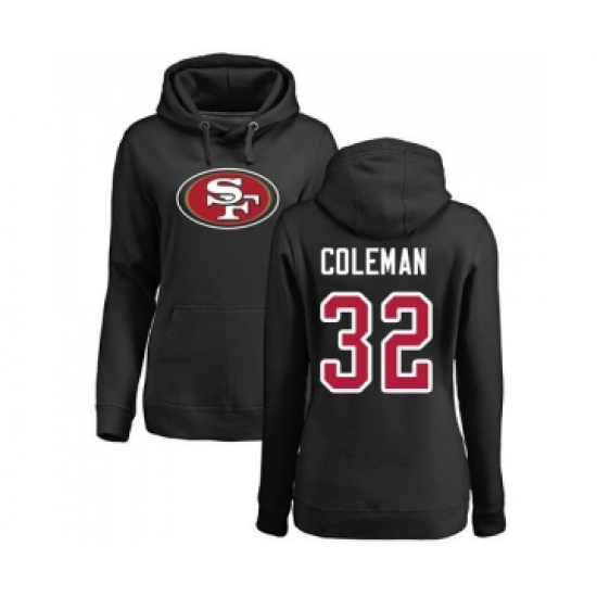 Football Women's San Francisco 49ers #32 Tevin Coleman Black Name & Number Logo Pullover Hoodie - Ujersey Shop