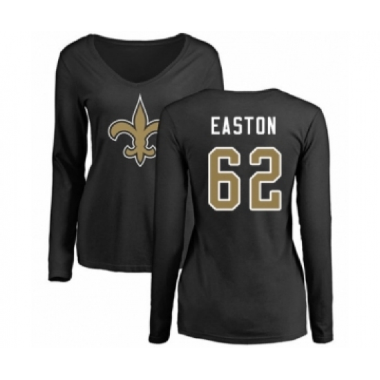Football Women's New Orleans Saints #62 Nick Easton Black Name & Number Logo Slim Fit Long Sleeve T-Shirt - Ujersey Shop