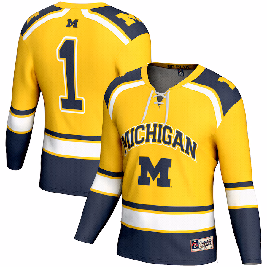 Men's GameDay Greats #1 Maize Michigan Wolverines Hockey Jersey - Ujersey Shop