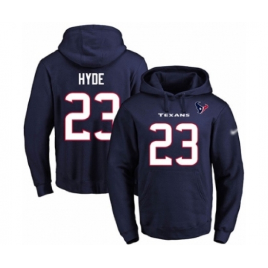 Football Men's Houston Texans #23 Carlos Hyde Navy Blue Name & Number Pullover Hoodie - Ujersey Shop