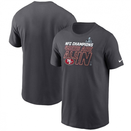 Men's San Francisco 49ers Anthracite 2023 NFC Champions Locker Room Trophy Collection T-Shirt - Ujersey Shop