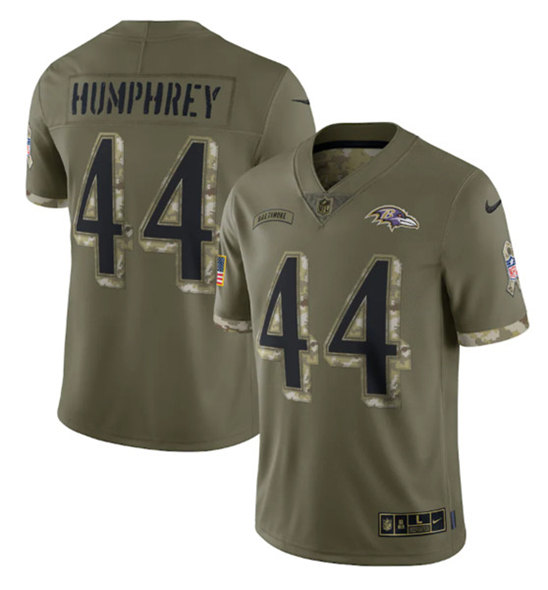 Men's Baltimore Ravens #44 Marlon Humphrey 2022 Olive Salute To Service Limited Stitched Jersey - Ujersey Shop