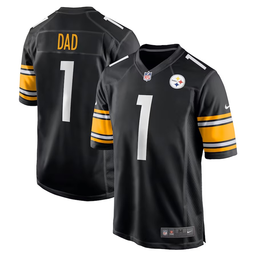 Men's Pittsburgh Steelers Number 1 Dad Nike Black Game Jersey - Ujersey Shop