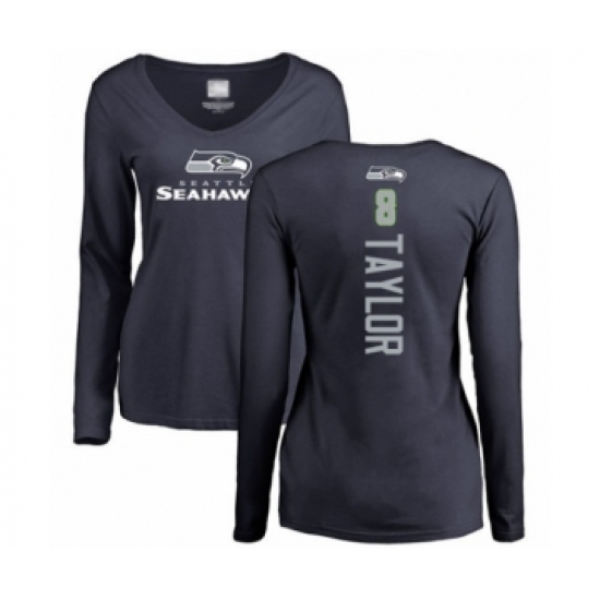 Football Women's Seattle Seahawks #8 Jamar Taylor Navy Blue Backer Long Sleeve T-Shirt - Ujersey Shop
