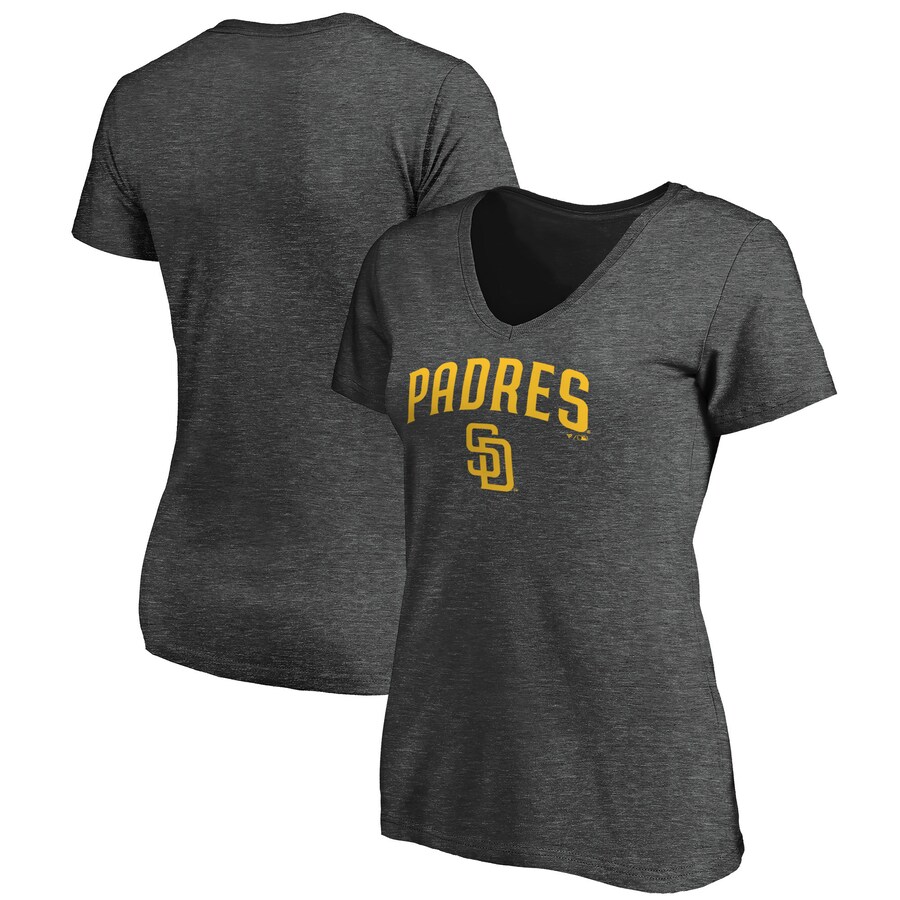 Women's San Diego Padres Charcoal Core Team Lock Up Wordmark V-Neck T-Shirt - Ujersey Shop