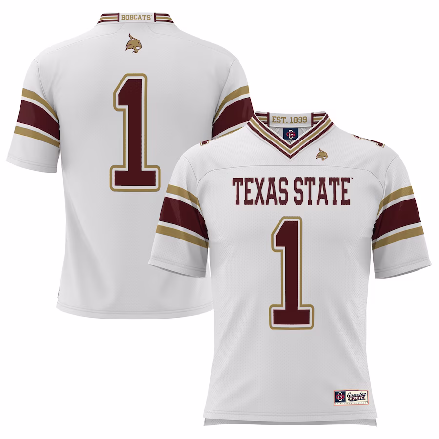 #1 Texas State Bobcats GameDay Greats Endzone Football Jersey - White - Ujersey Shop