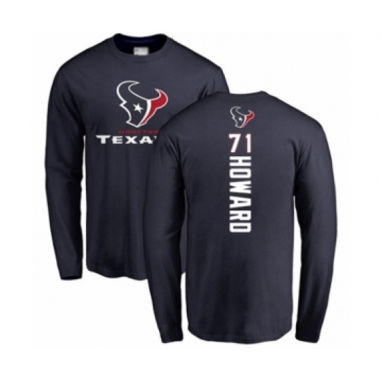 Football Houston Texans #71 Tytus Howard Navy Blue Backer Long Sleeve T-Shirt - Ujersey Shop