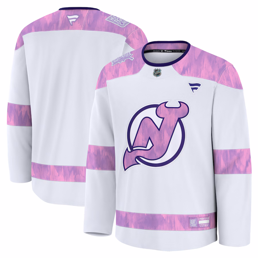 Men's New Jersey Devils Fanatics White 2024 Hockey Fights Cancer Practice Jersey - Ujersey Shop