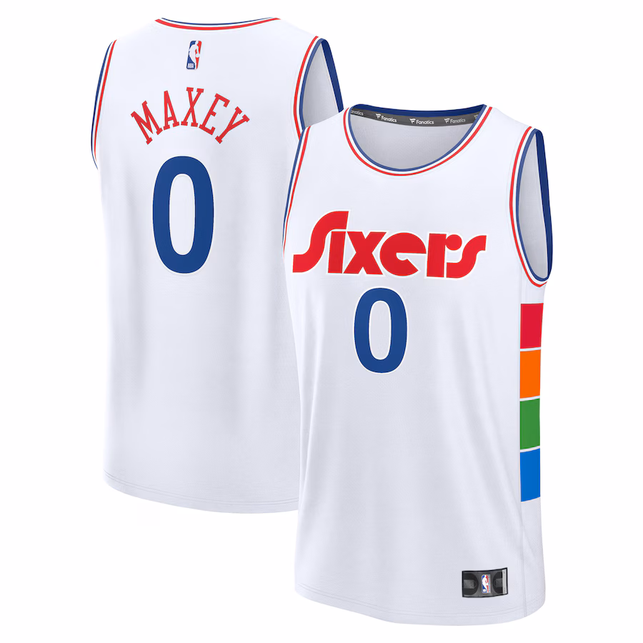 Youth Philadelphia 76ers Tyrese Maxey Fanatics White 2024/25 Fast Break Player Jersey - City Edition - Ujersey Shop
