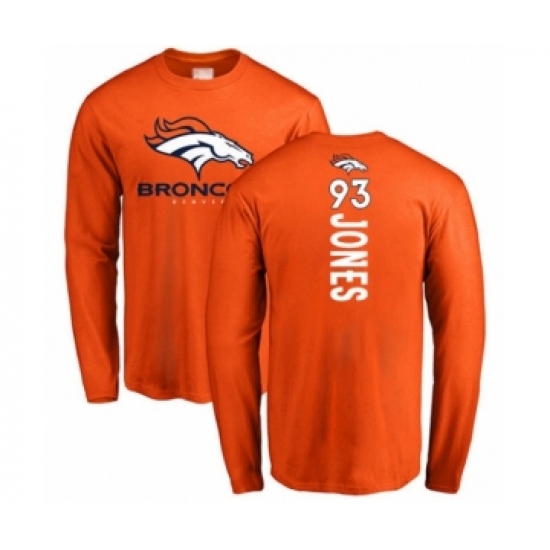 Football Denver Broncos #93 Dre'Mont Jones Orange Backer Long Sleeve T-Shirt - Ujersey Shop