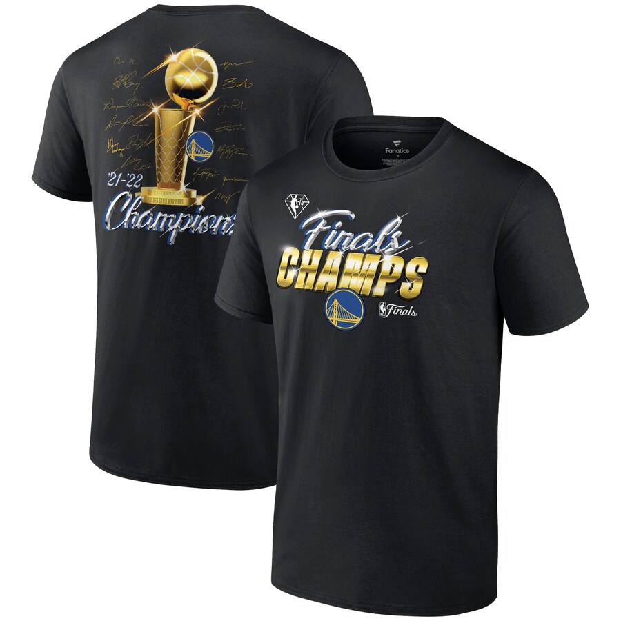 Men's Golden State Warriors Fanatics Black 2022 NBA Finals Champions Forward Roster Signature T-Shirt - Ujersey Shop