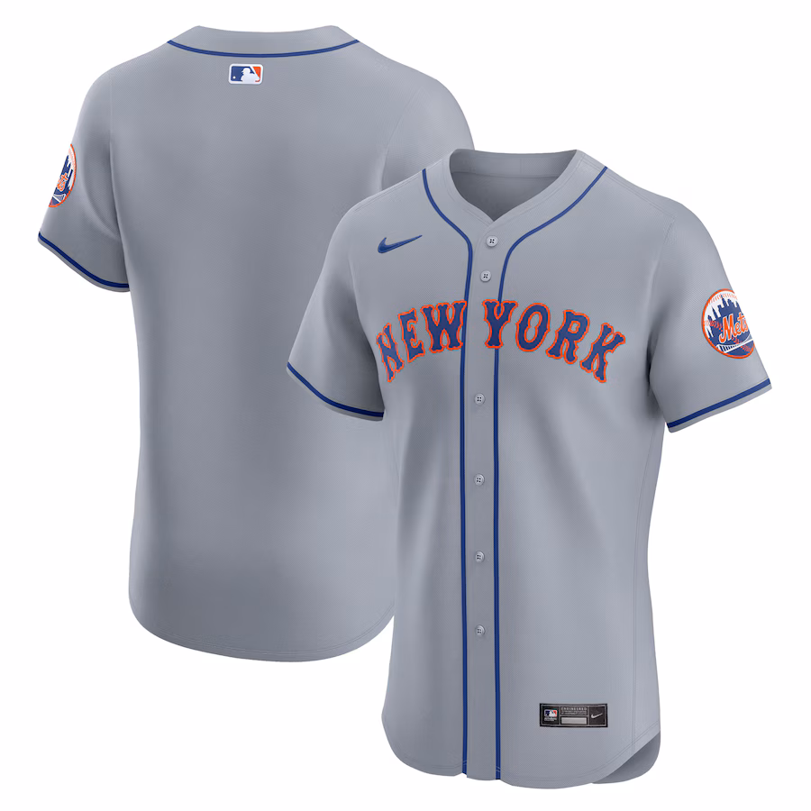 Men's New York Mets  Nike Gray Road Vapor Premier Elite Patch Jersey - Ujersey Shop
