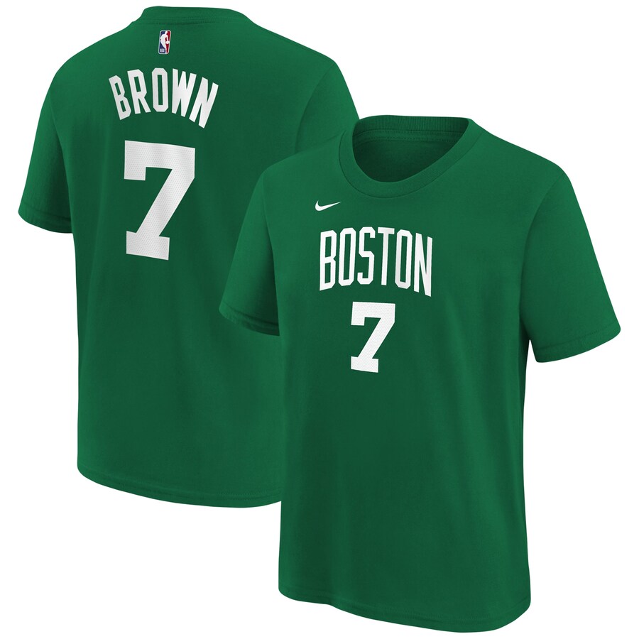 Youth Boston Celtics Jaylen Brown Kelly Green Icon Name & Number T-Shirt - Ujersey Shop
