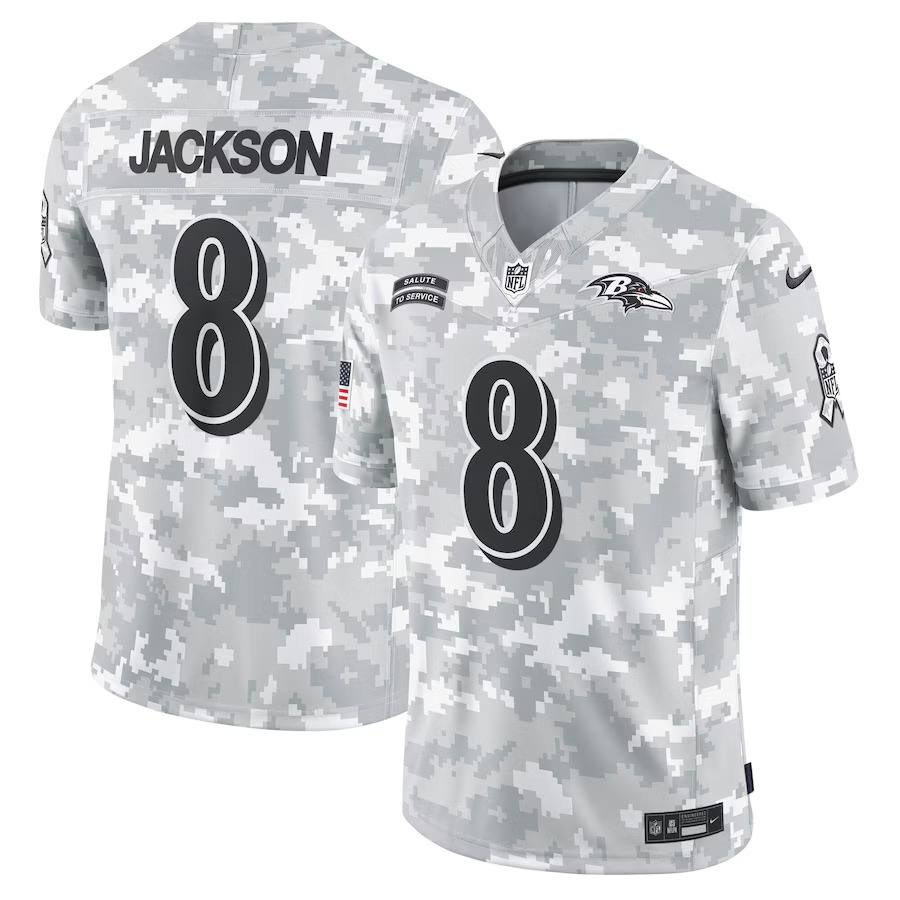 Men's Baltimore Ravens Lamar Jackson Nike Arctic Camo 2024 Salute to Service Limited Jersey - Ujersey Shop
