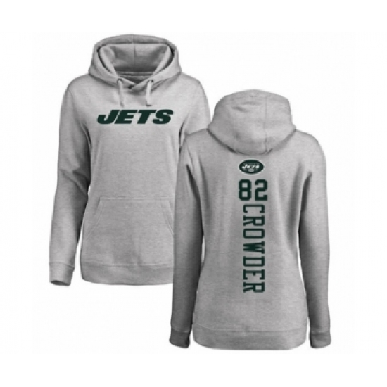Football Women's New York Jets #82 Jamison Crowder Ash Backer Pullover Hoodie - Ujersey Shop