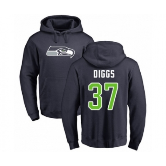 Football Seattle Seahawks #37 Quandre Diggs Navy Blue Name & Number Logo Pullover Hoodie - Ujersey Shop