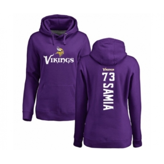 Football Women's Minnesota Vikings #73 Dru Samia Purple Backer Pullover Hoodie - Ujersey Shop