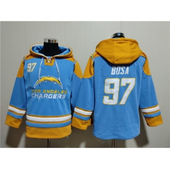 Men's Los Angeles Chargers #97 Joey Bosa Blue Ageless Must-Have Lace-Up Pullover Hoodie - Ujersey Shop