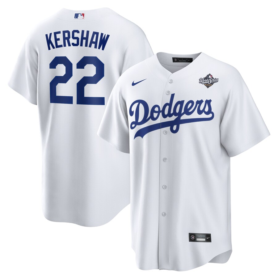 Men's Los Angeles Dodgers Clayton Kershaw Nike White 2025 World Series Home Replica Player Jersey - Ujersey Shop