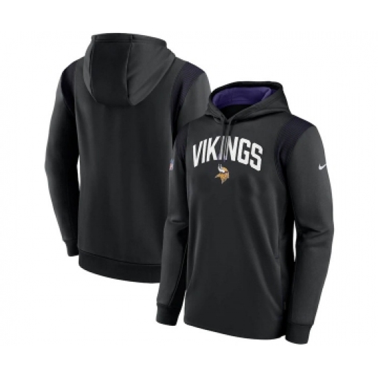 Mens Minnesota Vikings Black Sideline Stack Performance Pullover Hoodie - Ujersey Shop