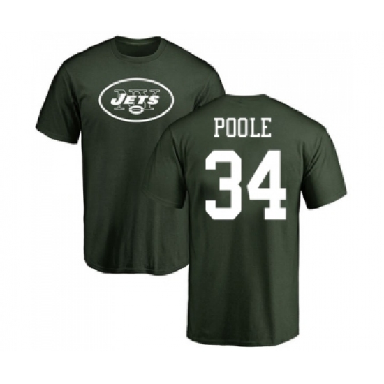 Football New York Jets #34 Brian Poole Green Name & Number Logo T-Shirt - Ujersey Shop