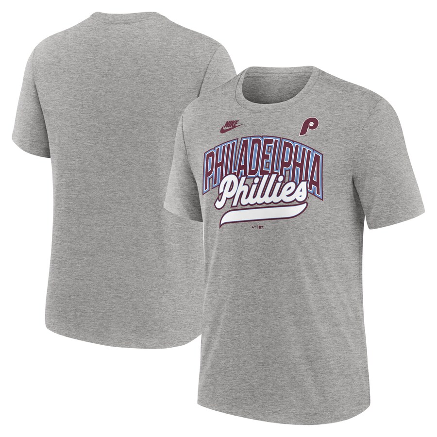 Men's Philadelphia Phillies Nike Heather Gray Cooperstown Collection Retro Tri-Blend T-Shirt - Ujersey Shop