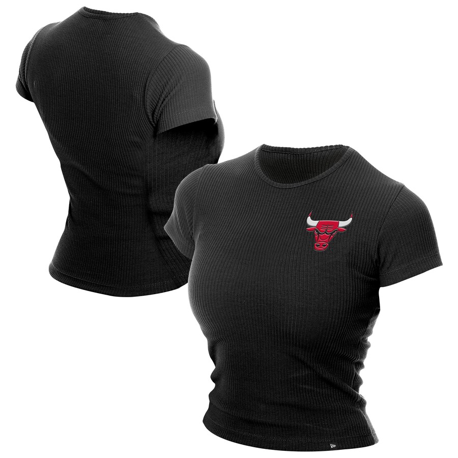 Women's Chicago Bulls  New Era Black Leisure Collection Baby Doll Cropped T-Shirt - Ujersey Shop