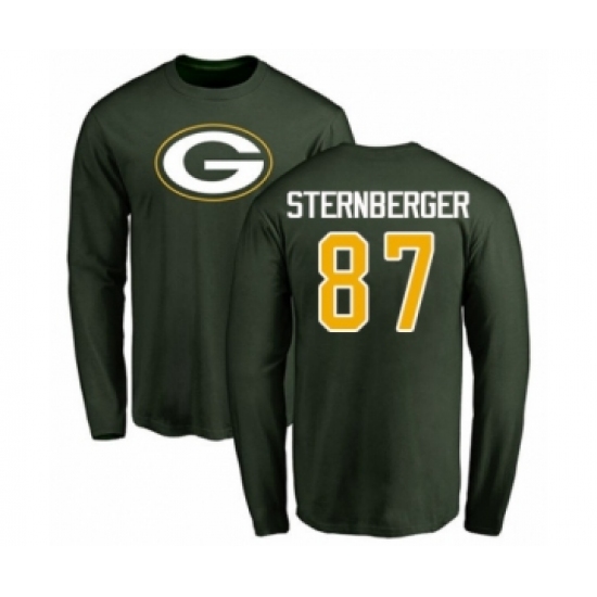 Football Green Bay Packers #87 Jace Sternberger Green Name & Number Logo Long Sleeve T-Shirt - Ujersey Shop