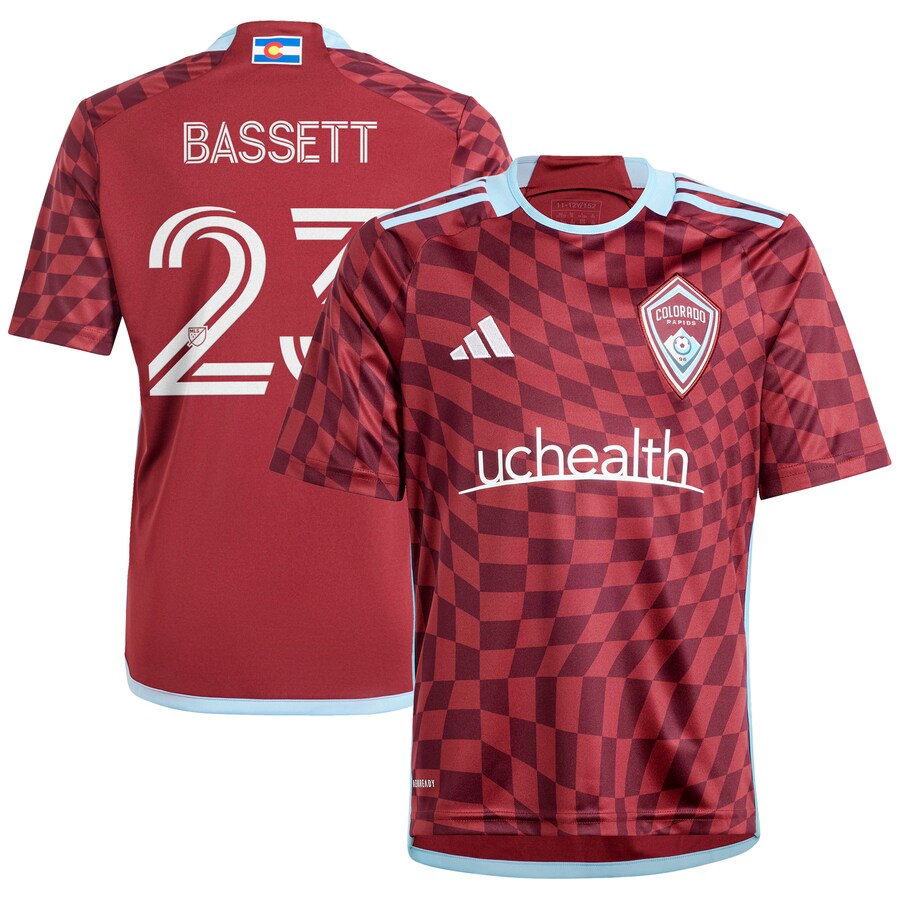 Youth Colorado Rapids Cole Bassett adidas Burgundy 2024 One Flag Kit Replica Player Jersey - Ujersey Shop