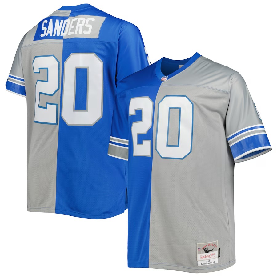 Men's Detroit Lions Barry Sanders Mitchell & Ness Blue/Silver Big & Tall Split Legacy Retired Player Replica Jersey - Ujersey Shop