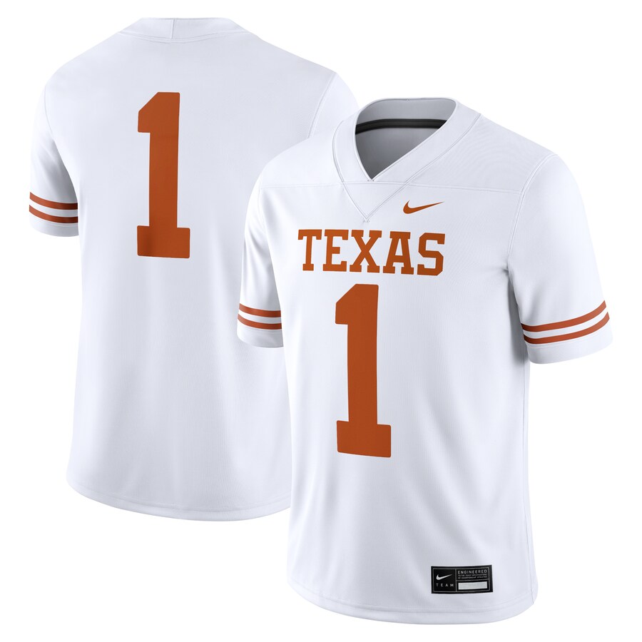Men's Nike #1 White Texas Longhorns Game Jersey - Ujersey Shop